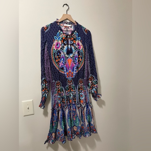 Johnny Was Multi-Color Floral Paisley Print Ruffle Pleated Dress Size Medium - Picture 4 of 8